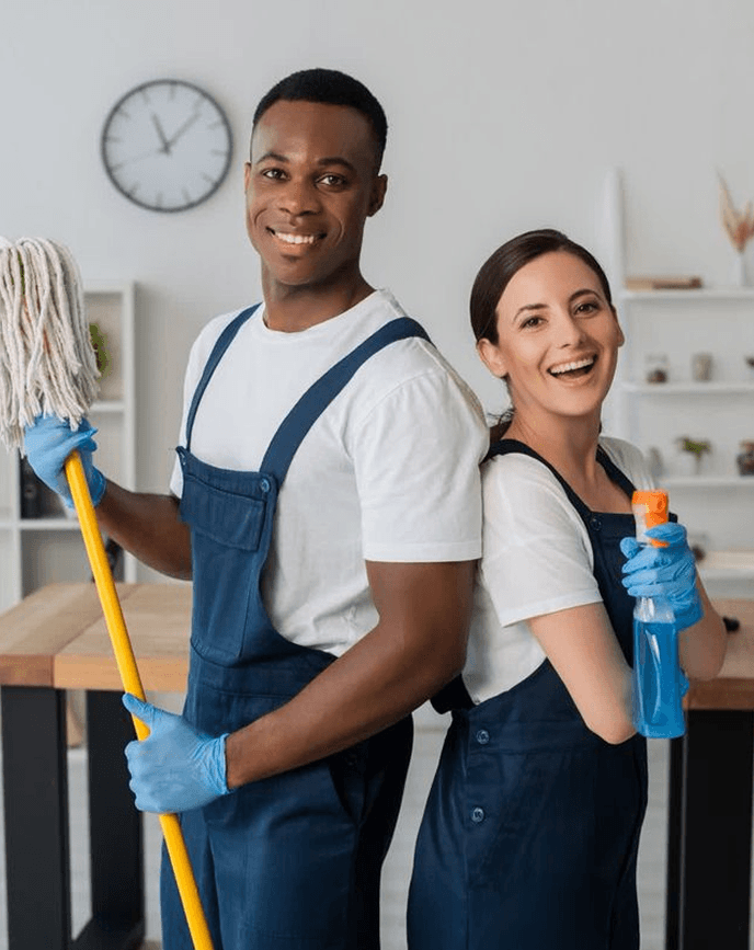 Professional cleaning team at work in a modern office